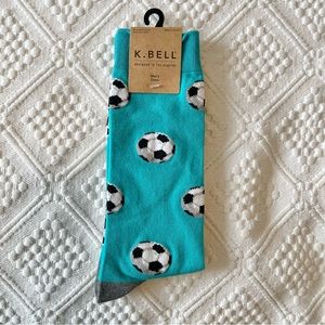 NWT K Bell turquoise blue dress socks with soccer balls pattern
